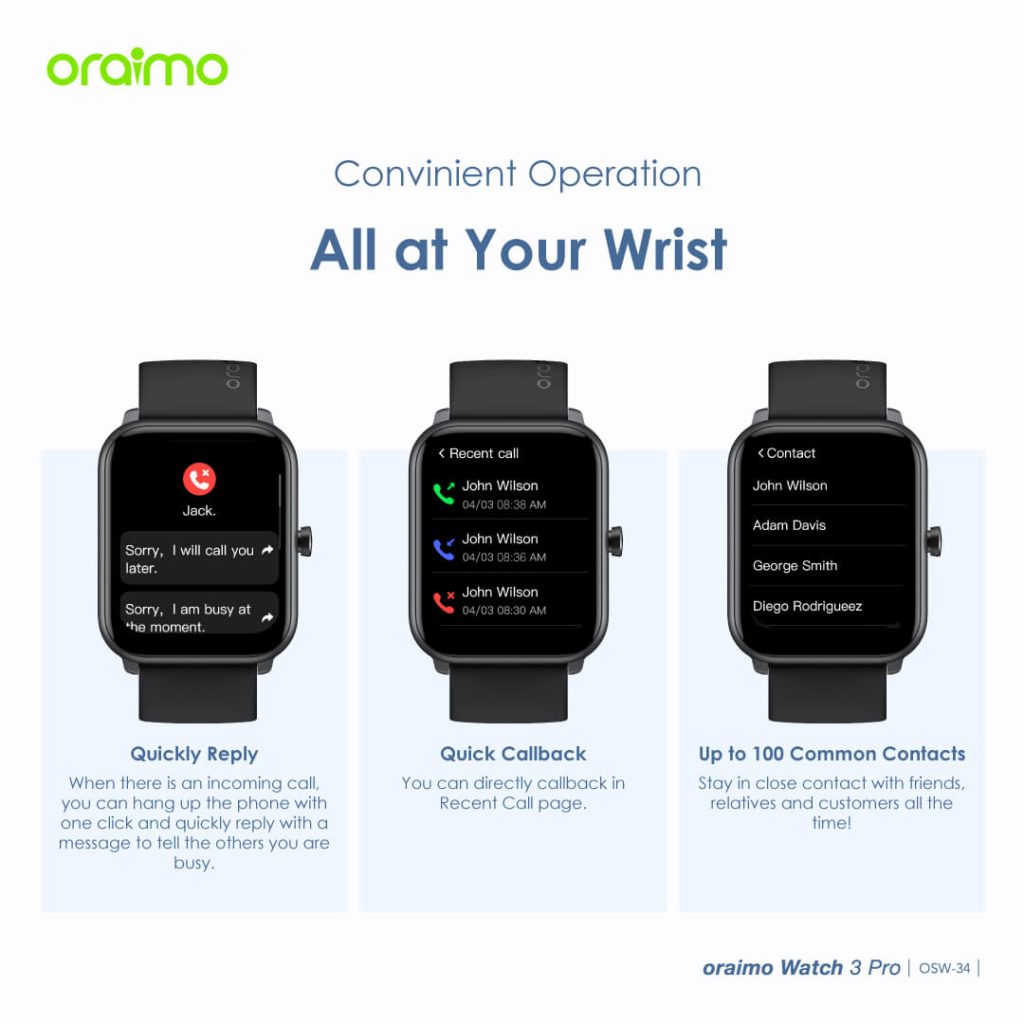 oraimo - OSW-810 - Watch ES 2 - 1.95'AMOLED Screen - Bluetooth Call - IP68 Waterproof - APP control - Smart Watch