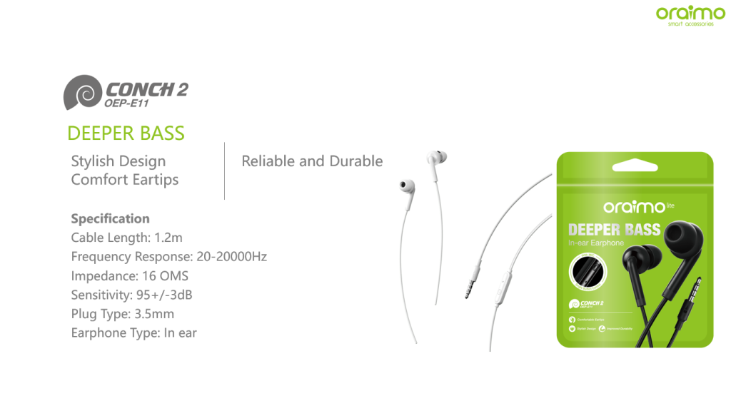 oraimo Conch 2 In-Ear Wired Headphones